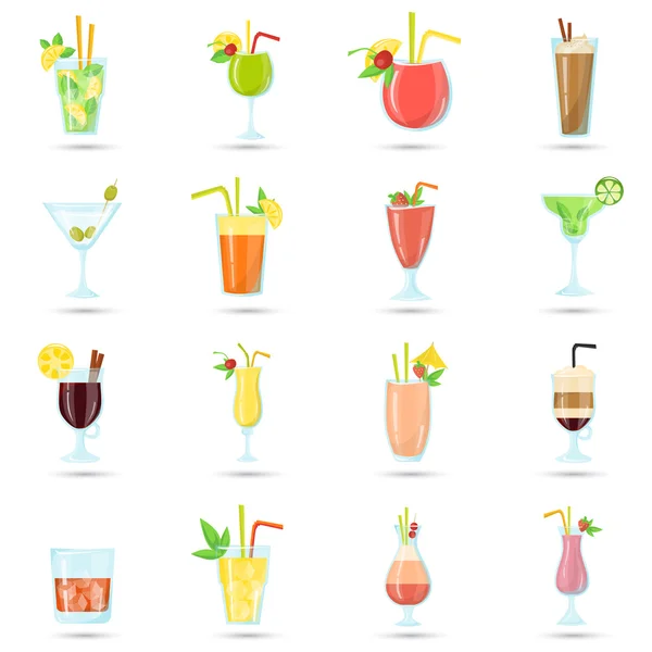 Set of different color cocktails icons. Flat design. Modern concept for web and mobile — Stock Vector