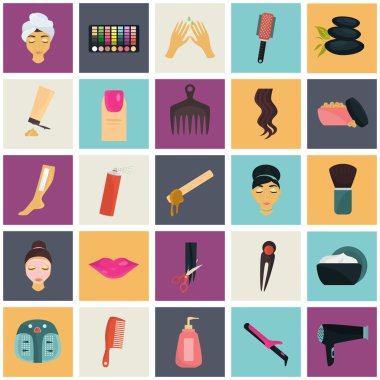Spa ve deauty ayarlayın. Renk düz simgeler