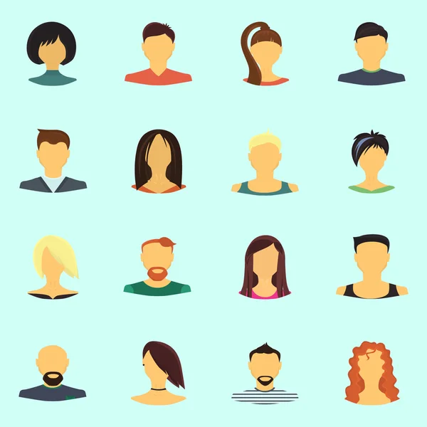 Conjunto de avatares humanos masculinos e femininos. Ícones de cor plana —  Vetores de Stock