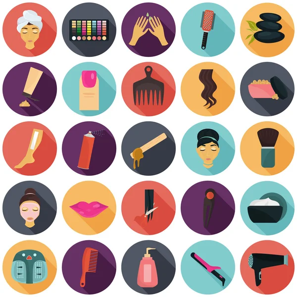 Spa y set de deauty. Iconos planos de color — Vector de stock