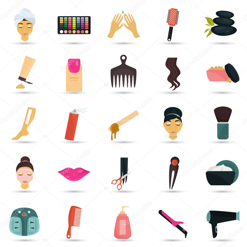 Spa and deauty set. Color flat icons