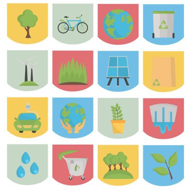 Exology öğeleri Icons set renk. Düz tasarım