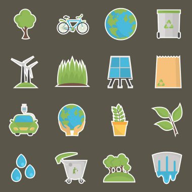Exology öğeleri Icons set renk. Düz tasarım