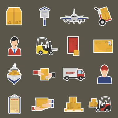 Teslimat renk simgeler kümesi. Web ve mobil için düz tasarım