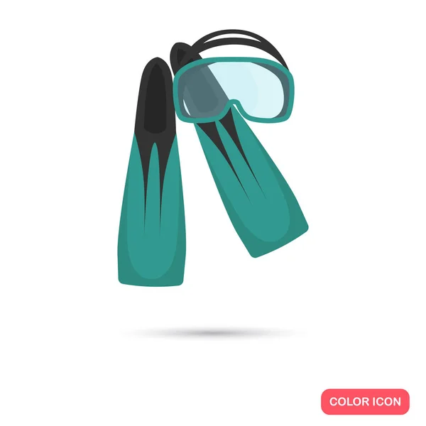 Masque de plongée avec tuba et icône de couleur de palmes. Conception plate ennemi web et mobile — Image vectorielle