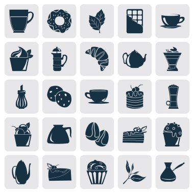 Web ve mobil için kahve ve tatlı basit simgeler kümesi