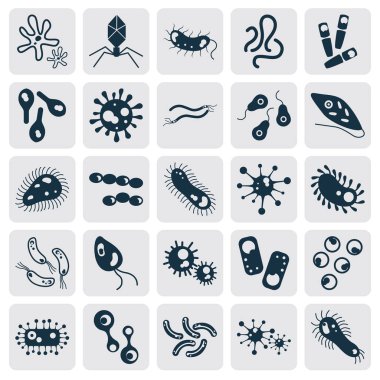 Mikrop ve virüs web ve mobil tasarım için basit simgeler kümesi