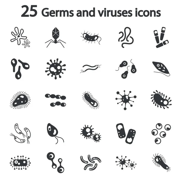 Набор микробов и простых иконок вирусов для веб и мобильного дизайна — стоковый вектор