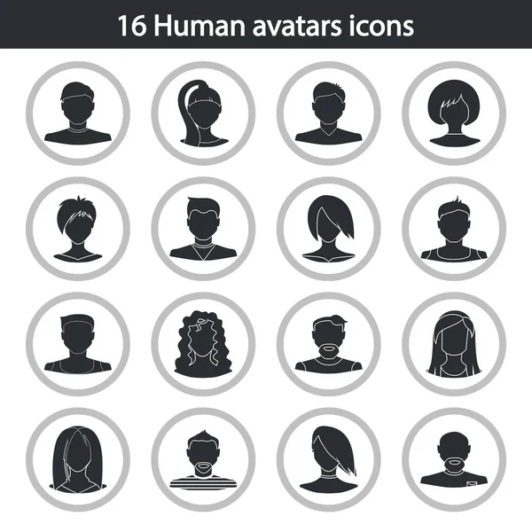 Conjunto de hombre humano y mujer iconos simples — Vector de stock