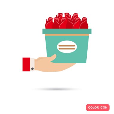 Gül ile el renk simgesi kutu. Web ve mobil için düz tasarım