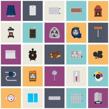 Isıtma ve klima cihazları düz Icons set renk