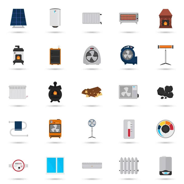 Set di icone piatte a colori per riscaldamento e aria condizionata — Vettoriale Stock