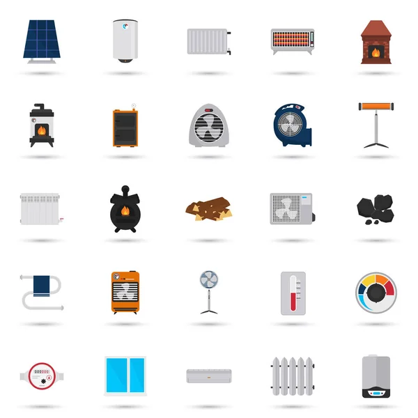 Isıtma ve klima cihazları düz Icons set renk