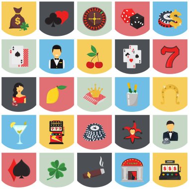 Yirmi beş casino renk düz simgelerin ayarlamak