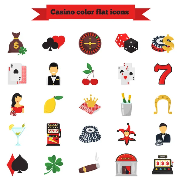 Ensemble de vingt-cinq icônes plates de couleur casino — Image vectorielle