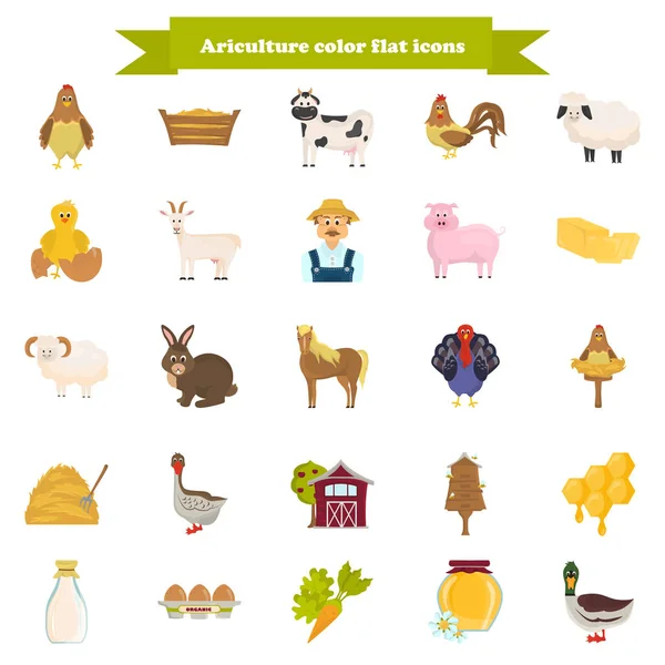Set di graziose icone dell'agricoltura / Design piatto per web e mobile — Vettoriale Stock