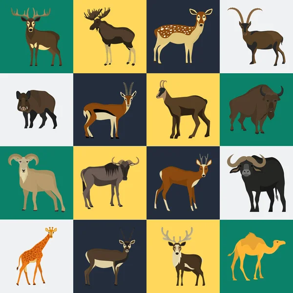 Ensemble d'icônes de couleur animaux à sabots plats — Image vectorielle