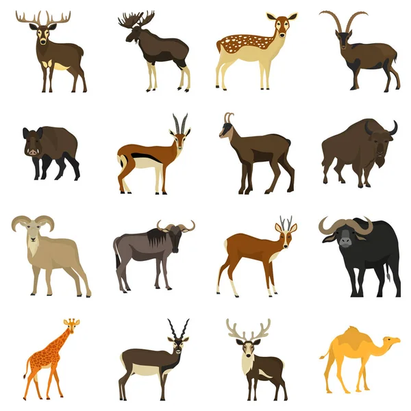 Set of color flat hoofed animals icons — Stock Vector