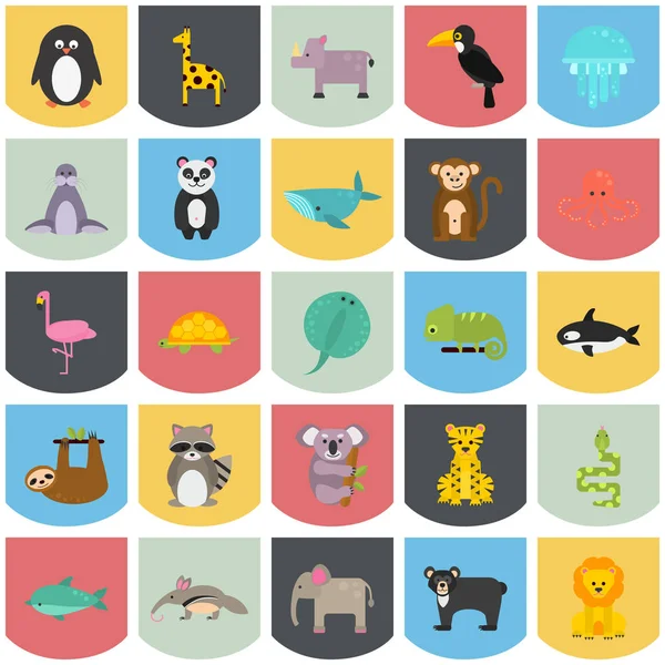 Zestaw ikon płaskie zwierzęta śmieszne kolor — Wektor stockowy