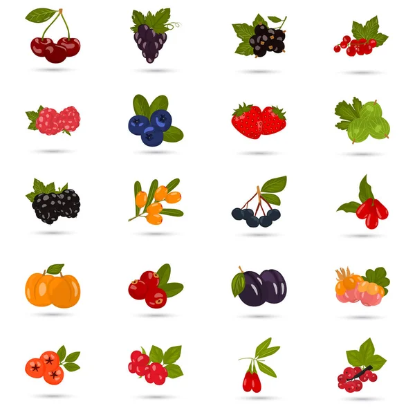 Set di icone di bacche di colore in stile cartone animato per il web e il design mobile — Vettoriale Stock