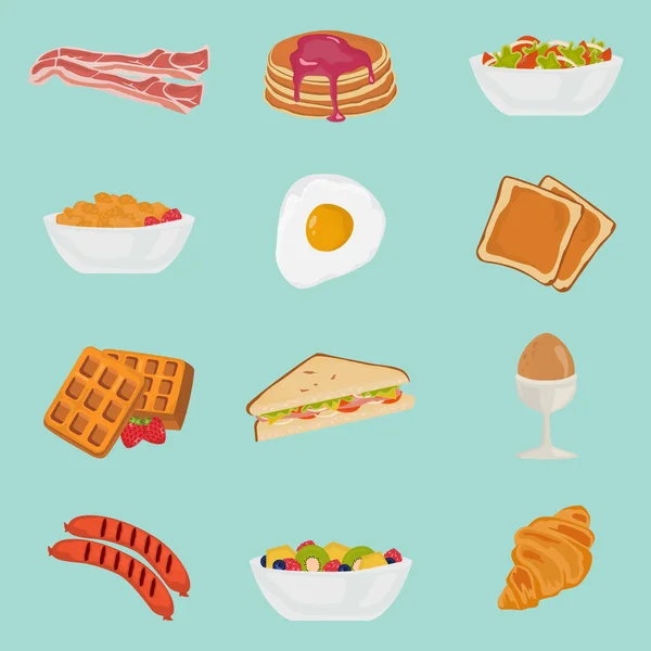Conjunto de ícones de comida de café da manhã de cor para web e design móvel —  Vetores de Stock