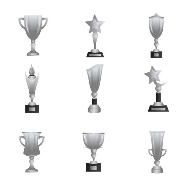 Web ve mobil tasarım için gümüş kupa bardak Icons set