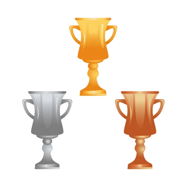 Tazas trofeo en oro, plata y bronce iconos para la web y el diseño móvil — Vector de stock