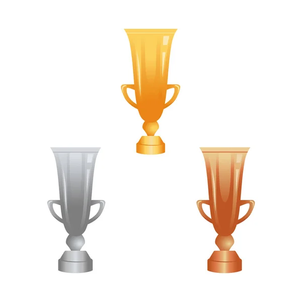 Trófea csészék, arany, ezüst és bronz ikonok a webes és mobil design — Stock Vector