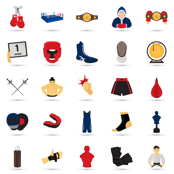 Lucha contra los deportes de color conjunto de iconos planos para la web y el diseño móvil — Vector de stock