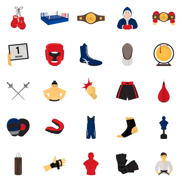 Lutte contre les sports couleur plat ensemble icônes pour le web et le design mobile — Image vectorielle