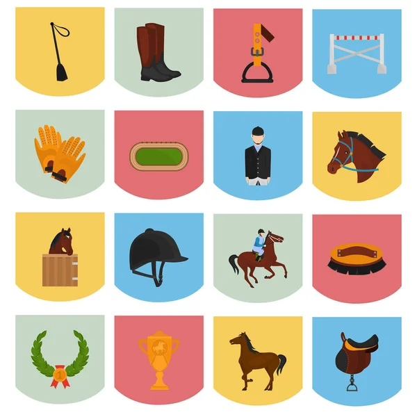 Conjunto de iconos planos de color equitación para diseño web y móvil — Vector de stock