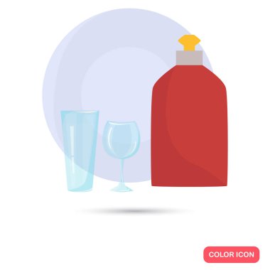 Bulaşık yıkama sıvı ve sofra renk düz simgesi web ve mobil tasarım için