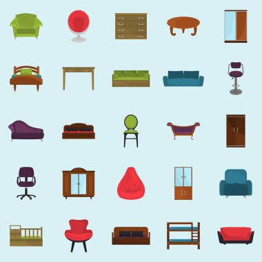Web ve mobil tasarım için renk düz mobilya simgeler kümesi