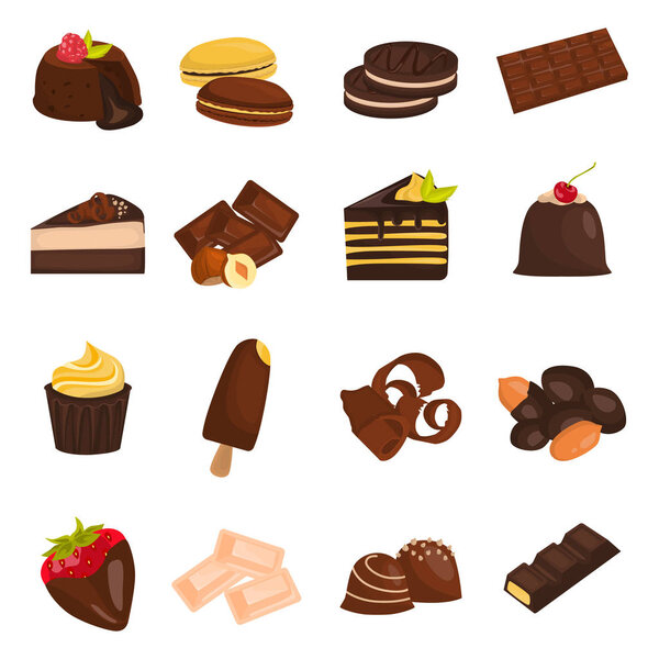 Set of chocolate desserts color flat icons for web and mobile design
