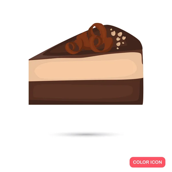 Cioccolato cheesecake pezzo di colore icona piatta per web e mobile design — Vettoriale Stock