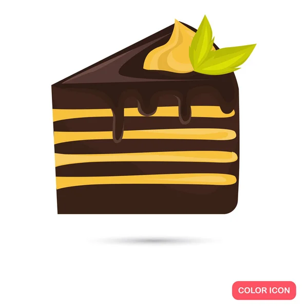 Cioccolato torta fetta di colore icona piatta per il web e design mobile — Vettoriale Stock