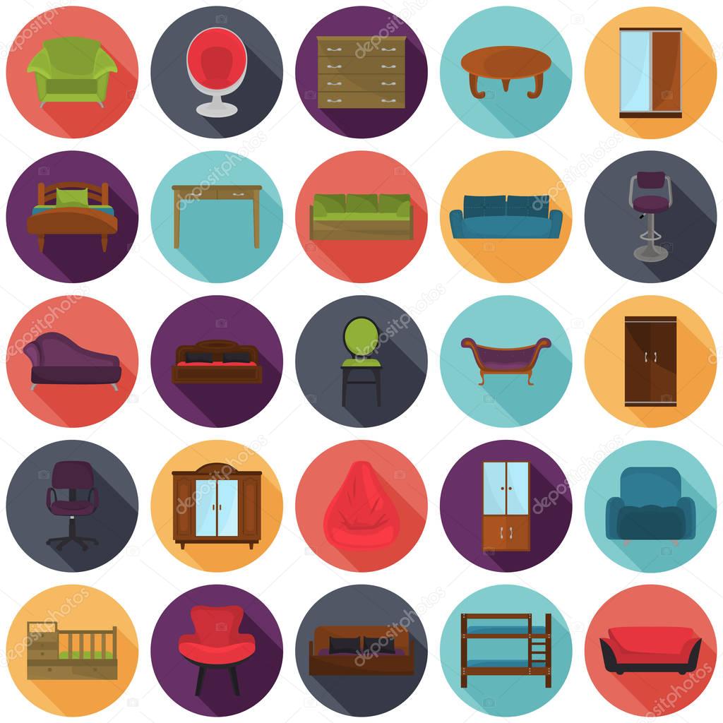 Set of color flat furniture icons for web and mobile design