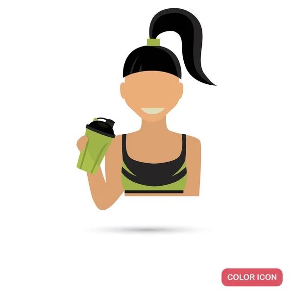 Sportswoman avec icône plate couleur shaker pour web et design mobile — Image vectorielle