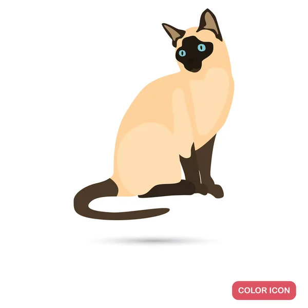 Icona piatta di colore gatto siamese per web e mobile design — Vettoriale Stock