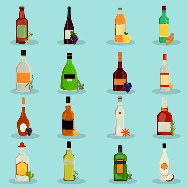 Ensemble de boissons alcoolisées couleur icônes plates pour le web et le design mobile — Image vectorielle