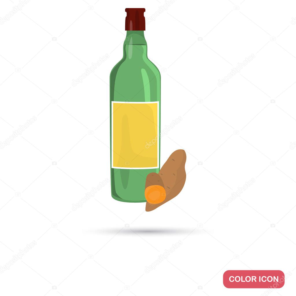 Soju bottle and sweet potato color flat icon for web and mobile design
