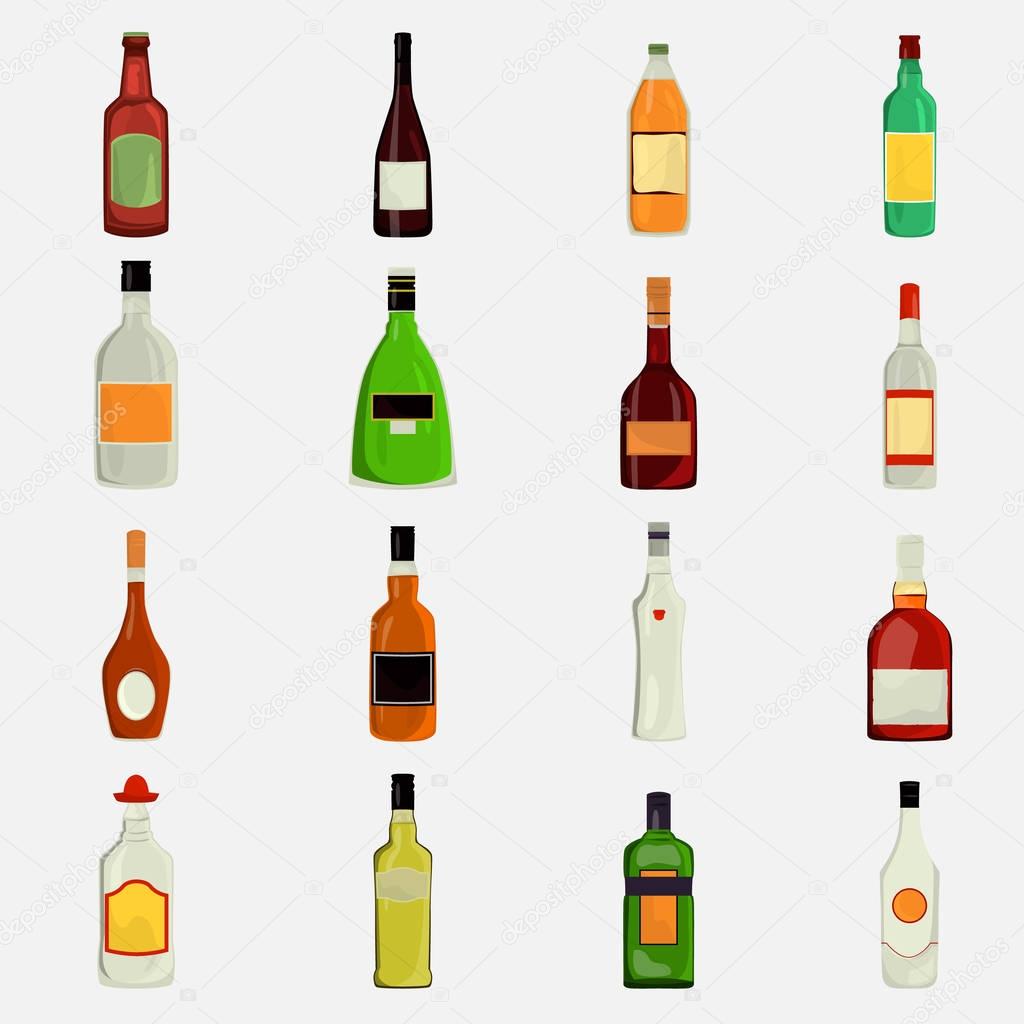 Set of alcohol drinks color flat icons for web and mobile design