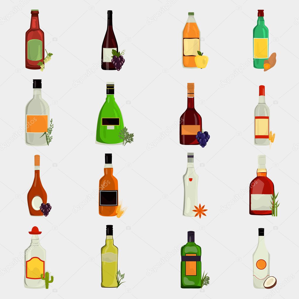 Set of alcohol drinks color flat icons for web and mobile design