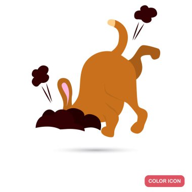 Web ve mobil tasarım için köpek kazma toprak renk düz simgesi