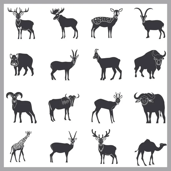 Set van eenvoudige hoefdieren dieren pictogrammen — Stockvector