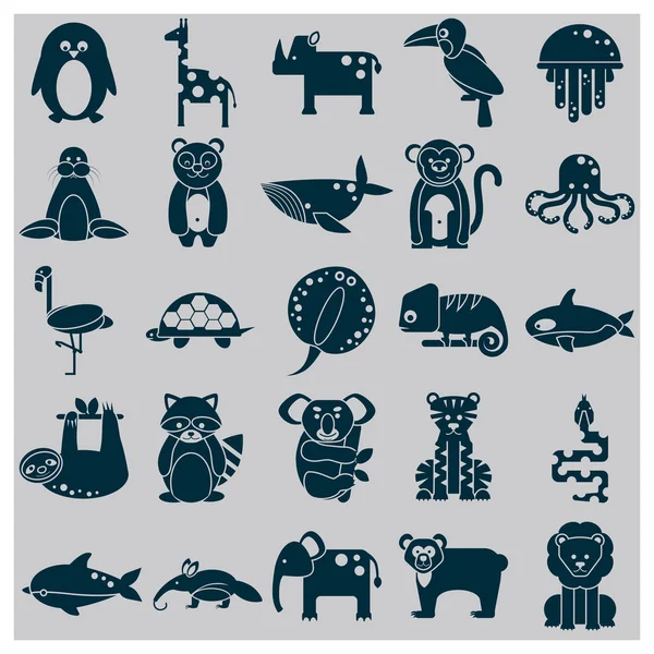 Conjunto de iconos animales simples — Vector de stock