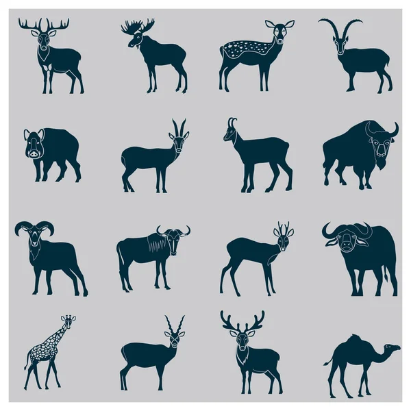 Set van eenvoudige hoefdieren dieren pictogrammen — Stockvector