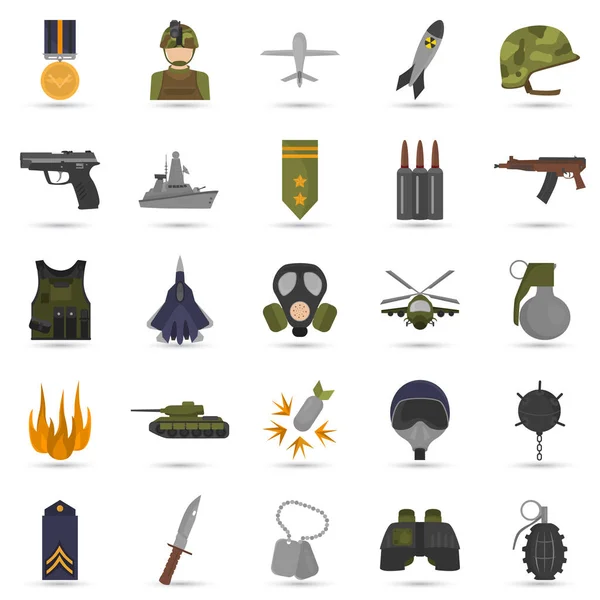 Set van militaire kleur platte iconen voor web en mobiele apparatuur — Stockvector