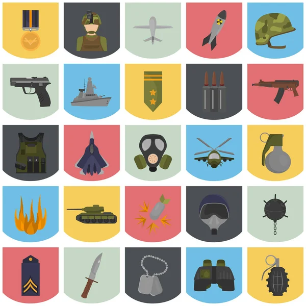 Conjunto de iconos planos de color militar para diseño web y móvil — Vector de stock