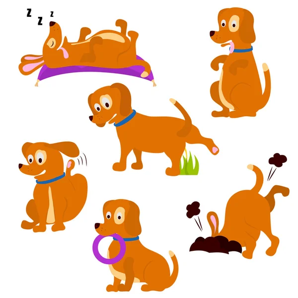Set of funny dogs in motion color flat icons for web and mobile design — Stock Vector